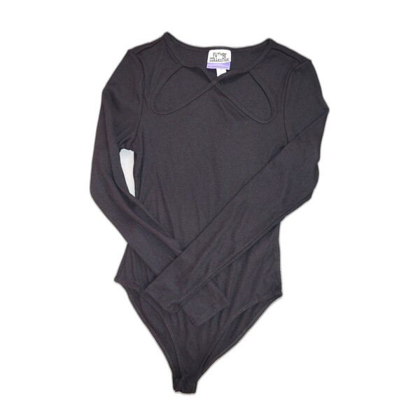 Future Collective Long Sleeve Cut Out Bodysuit Black XS - Picture 1 of 4
